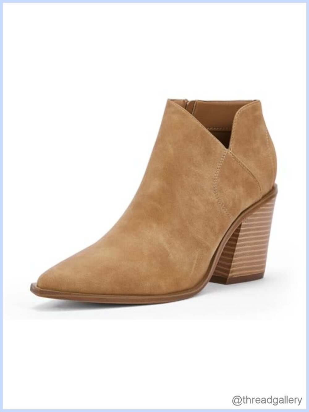 Womens Pointed Toe Ankle Boots Block Chunky Heel Cutout Side Zipper Faux